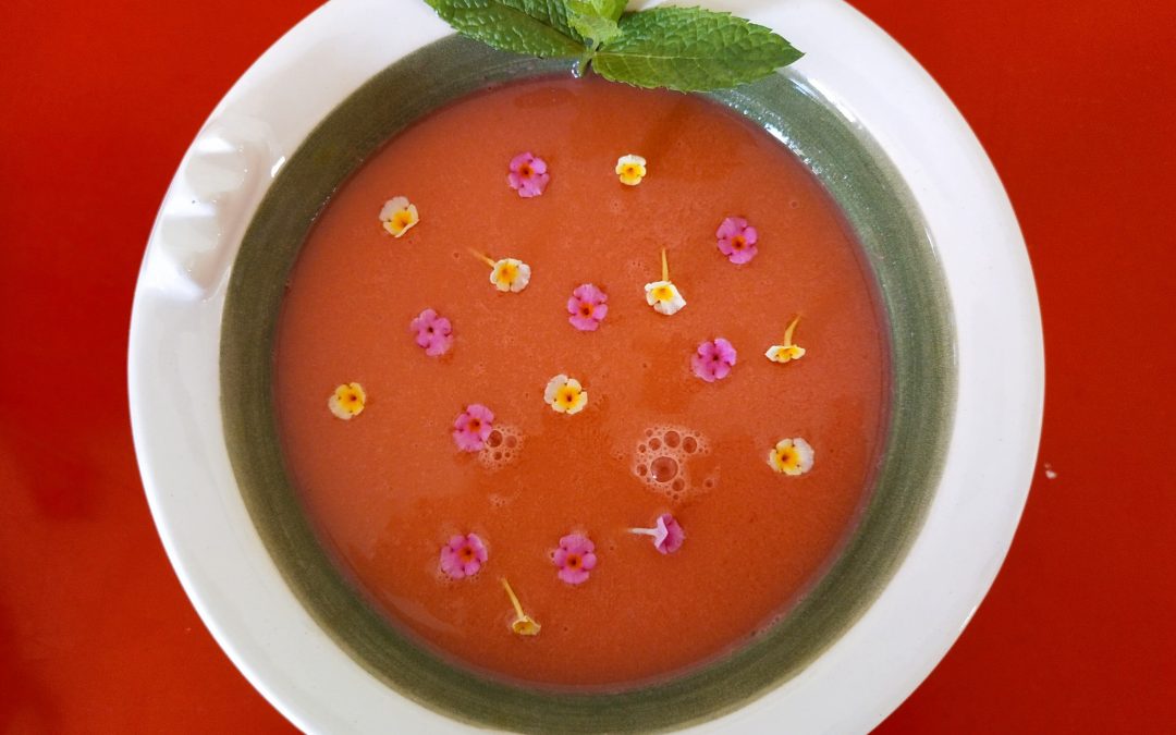 Sopa fría de sandía y tomate y mejillones al vapor-cena