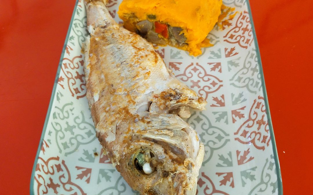 Brazo de gitano de boniato relleno de sanfaina y pescado-Comida